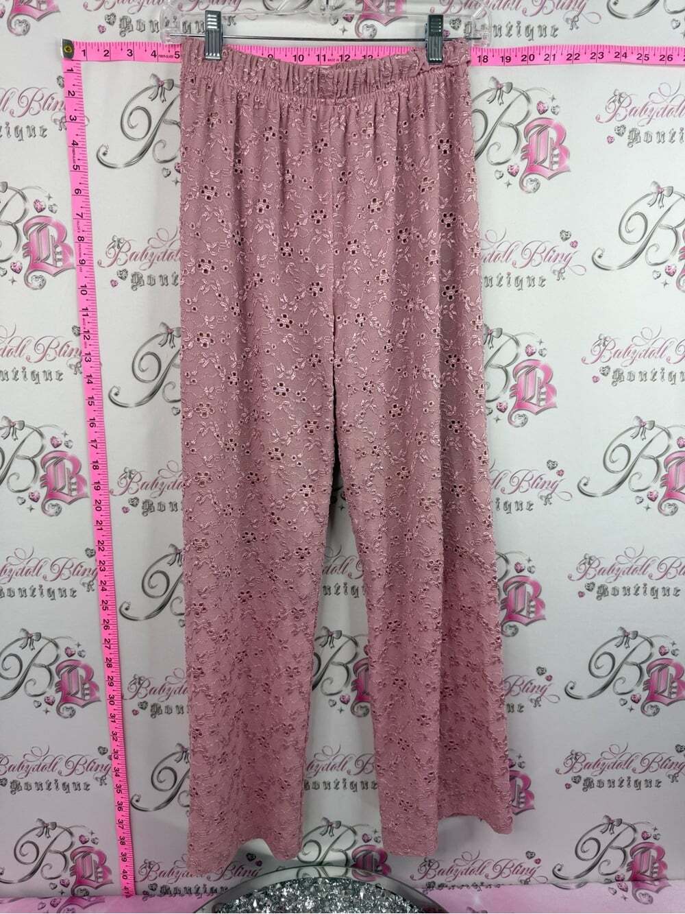 Pants flowy floral Blush Pink Eyelet Lace Wide-Leg Pants